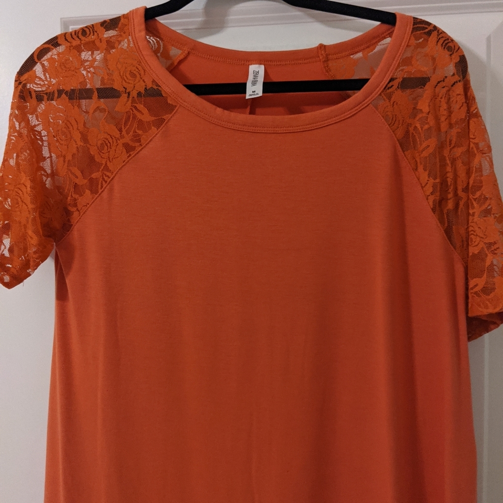 Burnt Orange Top w/ Lace Sleeves